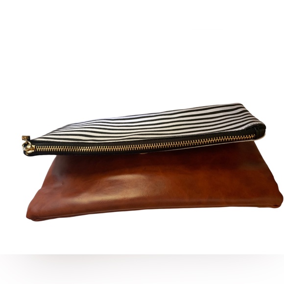 FUNKY MONKEY Classic Black & White Stripe Tassel Fold Over Clutch Handbag Purse - Picture 9 of 12